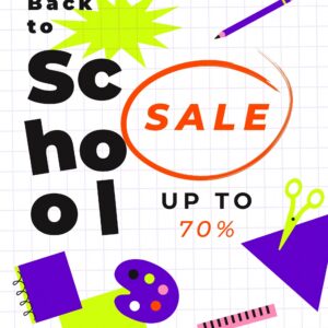 Back to school sale poster. School sale offer with school supplies, design elements and text. Vector template